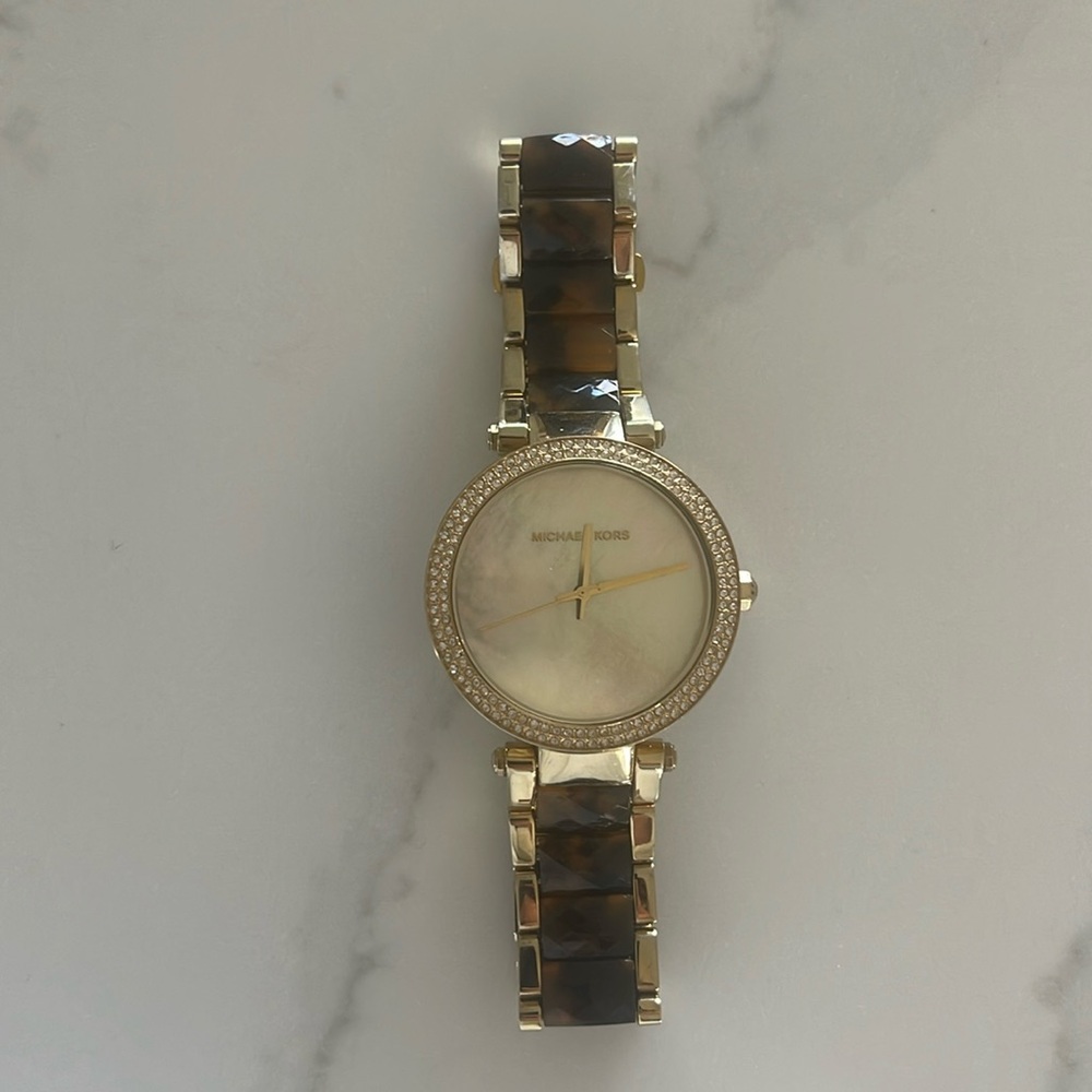Michael Kors Stainless Steel Watch Gold Tone/Torte Acetate Bracelet